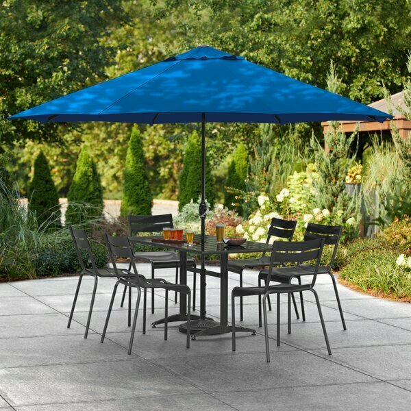 Lancaster Table & Seating 11' Pacific Blue Crank Lift Steel Umbrella 164UMBSS11PB